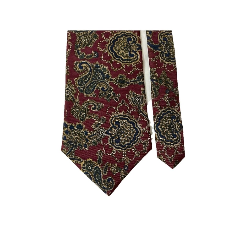 Burt Pulitzer Vintage Silk Necktie Burgundy Navy Paisley 55” x 3.5” Made In USA